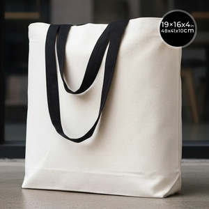 Bolsa de Playa de Lona de Algodón de 10 oz con Asas Negras 19 x 16 x 4 (48 x 41 x 10 cm) - Tamaño Mediano, Impresión por Transferencia de Calor con Letras de Puntos - Product Image 1
