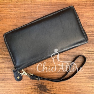 Usine en gros de luxe mode RFID Long porte-cartes en cuir véritable bracelet portefeuilles minimaliste personnalisé fermeture éclair pochette femmes - Product Image 1