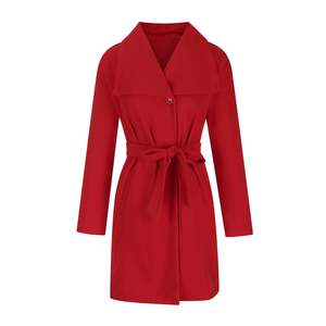 เสื้อโค้ทขนสัตว์ตัวยาวสำหรับผู้หญิงเสื้อโค้ทแขนยาวระบายอากาศได้ดีออกแบบด้วยเข็มขัดซับในผ้าไหมปกเสื้อโค้ทและสายรัด - Product Image 3