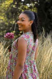 Robe Vivienne imprimée à la main, coupe trapèze, longueur mollet, pur coton, style bohème, printemps-été, mode éthique - Product Image 2