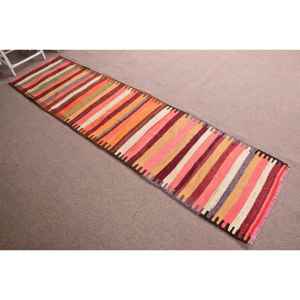 Turkish <b>Runner</b> Rug 2.6x10.3 ft, Vintage Kilim <b>Red</b> Persian Wool Rug - Product Image 3