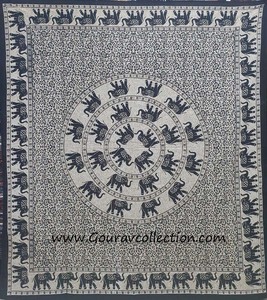 Tapiz con Estampado de Elefantes BADAL BORDER, Decoración de Pared con Impresión Digital, Hecho a Medida, Sábana de Algodón al por Mayor GC-TPDB-161 - Product Image 1