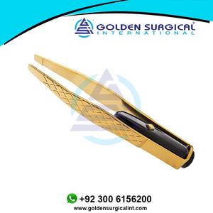 Pince à épiler inclinée plaquée or, éclairée, revêtement en titane pour une durabilité maximale, marque privée, outils de salon très vendus - Product Image 3