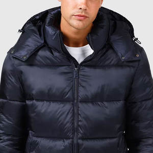 2025, chaquetas acolchadas con capucha personalizadas para hombre, tela de poliéster de alta calidad, chaqueta de burbuja de talla grande de Color azul marino sólido para uso en invierno - Product Image 5