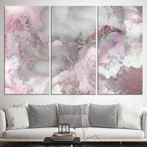 Shimmering Pink & Gray Marble Canvas Print: Alcohol Ink Design,SET OF 3 CANVAS - Product Image 1