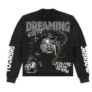 Último diseño logotipo personalizado Sun Faded ácido lavado doble capa manga larga diseño de moda hombres camiseta de gran tamaño - Product Image 1