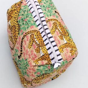 Estuche pequeño con cierre de cremallera lindo estilo bohemio ecológico impermeable de capacidad media estuche para kit de maquillaje con estampado de bloque - Product Image 4