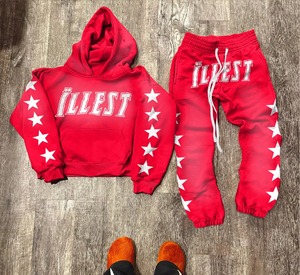 Conjunto Deportivo Wedix, Sudadera con Capucha y Pantalones, Bordado con Apliques, Efecto Desgastado, Lavado Ácido, Corte Acampanado, Poliéster/Algodón - Product Image 4