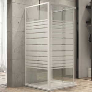 Ogomondo Esquina izquierda Cabina de ducha de 3 lados 70x100x70 Placa de ducha de puerta serigrafiada acrílica 70x100x70 Izquierda + Ducha acrílica - Product Image 1