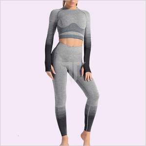 Ensemble de gymnastique d'entraînement 2 pièces pour femmes de haute qualité à manches longues soutien-gorge de sport de Yoga taille haute forme en V respirant XL Legging taille haute - Product Image 6