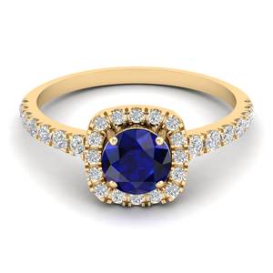 Anillo de Zafiro Azul de Corte Redondo de 0.84 Quilates en Oro Amarillo de 14 Quilates de Alta Calidad REYES para Mujer, Anillos de Compromiso de Diamantes de Lujo - Product Image 1