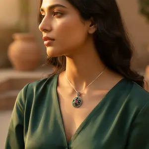 จี้เงินแท้ 925 ประดับทับทิมและแมกกาไซด์ สำหรับผู้หญิง เครื่องประดับอัญมณ์ทางศาสนา พร้อมด้วยการตกแต่งด้วยทองคำขาว ทองคำชมพู และทองคำขาว - Product Image 2