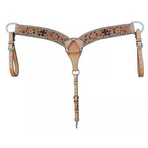 Western cuir croix clouté têtière usinée et collier de poitrine argent clouté Tack Set Top qualité cuir de qualité supérieure - Product Image 2