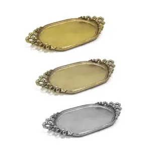 Plat de service rond en or de qualité supérieure pour le dîner d'occasion de mariage plateau et assiette décoratifs personnalisés fabriqués en Inde - Product Image 4