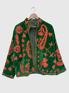 Veste à col mandarin brodée à la main avec des motifs floraux, manches longues, en velours, pour adulte, vêtements d'hiver, style élégant - Product Image 1
