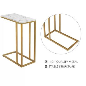 Best Selling <b>C</b> Shape Coffee <b>Table</b> Laptop Desk Bedside Sofa Side <b>Table</b> Marble Top with Gold Metal Leg in Best Quality - Product Image 3