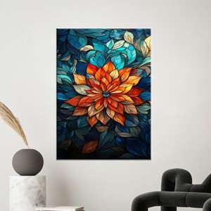 Arte de pared moderno en lienzo impreso, diseño de vitral azul, decoración contemporánea, estirado sobre lienzo para galería - Product Image 1