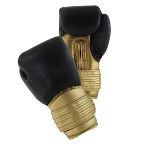 Gants de boxe professionnels en cuir à lacets noirs pour adultes, équipement d'entraînement d'arts martiaux - Product Image 2