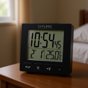 Reloj Despertador de Escritorio Multifunción con Control por Radio, Color Negro, Explore Scientific RDC1005BLK - Product Image 3