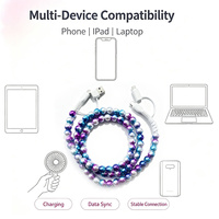 Câble de données USB perlé dégradé irisé, 5 couleurs, perles brillantes arc-en-ciel, décoratif, 4 en 1, multi-embouts, cordon de charge pour téléphone