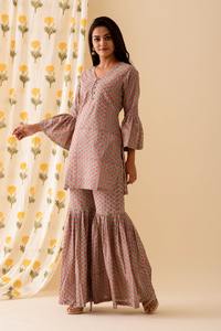 Mint <b>Pink</b> BlockPrint Sharara Set Indian Fashion Styling Quality Kurti and Pants From Indian Manufacturer - Product Image 5