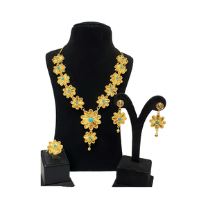 Conjunto de moda de Latón chapado en oro de 24 quilates, diseño de piedra de flores de estilo clásico para bodas, compromisos, fiestas, regalo de cobre hecho a mano - Product Image 1