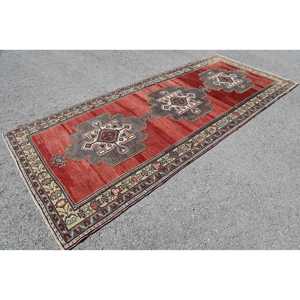 Turkish Large Rug 4.9x11.5 ft, <b>Red</b> Gray Polka dot Rug <b>Wool</b> - Product Image 3