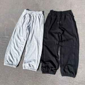 Customized Embroidered Casual Black 100% Cotton Canvas Fleece <b>Elastic</b> Waist Mid Straight Baggy Fit Wide Leg Men Sweatpants - Product Image 1