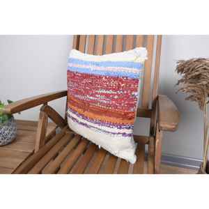 Multicolor 18x18 Inch Wool Kilim Patchwork Pillow Rustic Design with Vintage <b>Leaves</b> Print Woven Decorative <b>Cushion</b> for Bedding - Product Image 3