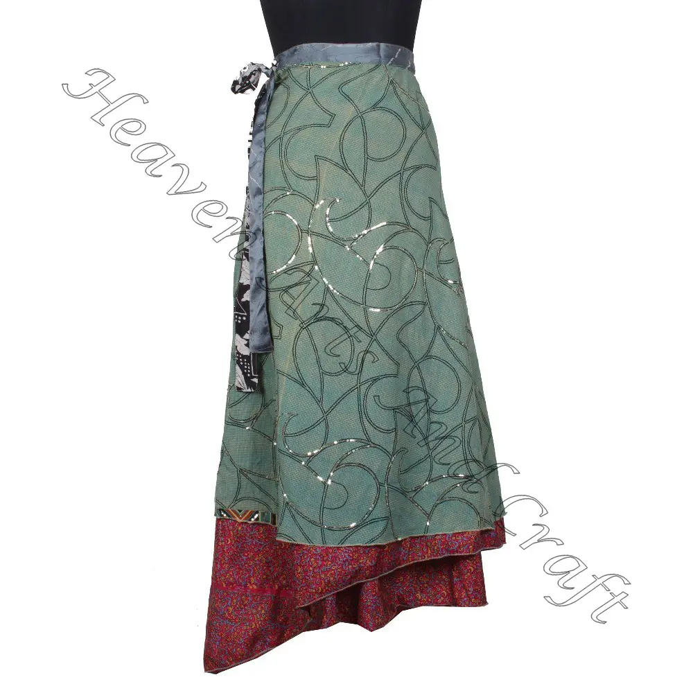 Designer Indian Gelaagde Omkeerbare Sarong Sari Magische Wikkelrok Voor Damesrokken Vintage Zijden Magic 38 "Lange Wikkelrok Halter
