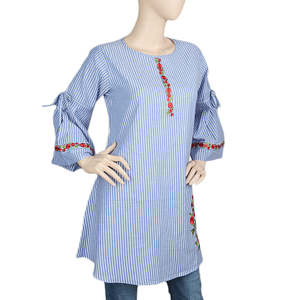 Women's <b>Strip</b> Cotton Kurti - Blue - Product Image 1