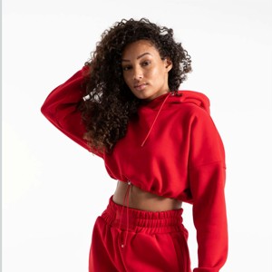 Sweat-shirt à capuche oversize en molleton 100 % coton, personnalisable avec logo, pour femme, haute qualité, coupe courte, vente en gros - Product Image 2