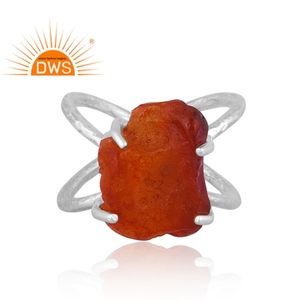 Best Selling Fine Sterling <b>Silver</b> Natural Rough Carnelian Gemstone <b>Cross</b> Design <b>Ring</b> Custom Jewelry Manufacturer - Product Image 4