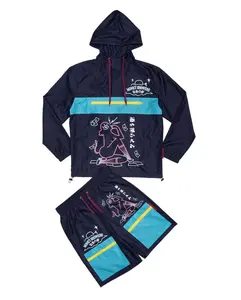 Ensemble de survêtement court à capuche coupe-vent respirant pour l'hiver, vente en gros d'usine OEM, nouveau design personnalisé, haute qualité, ensemble 2 pièces, impression sérigraphique - Product Image 1