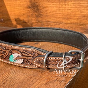 Collier de chien réglable en cuir véritable 100% usiné à la main occidental pour animaux de compagnie collier de chiot de chien rembourré gravé personnalisé nouveauté - Product Image 1