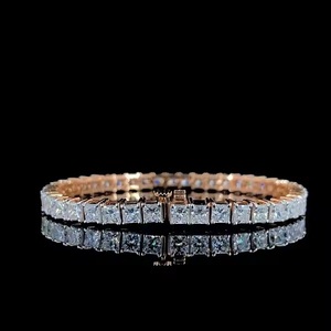 Pulsera de tenis de diamantes de corte princesa, pulsera de tenis nupcial cuadrada de oro rosa de 18 quilates, cadena fina de oro sólido de 14 quilates y pulseras de eslabones - Product Image 2