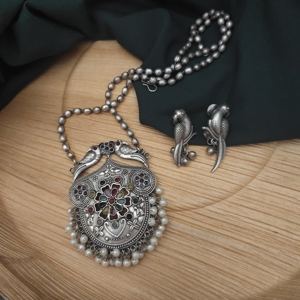 Direct <b>Indian</b> Supplier's Best Selling Yashsvi Silver Brass Necklace Earrings <b>Set</b> High Grade Multi-Style Geometric Stud Earrings - Product Image 1