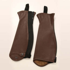 Brown Genuine Leather Horse Riding <b>Half</b> <b>Chaps</b> Zipper English Riding Leg Protectors for Training Competition - Product Image 1