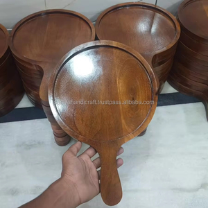 Batte à pizza ronde en bois de haute qualité de 10 pouces de diamètre avec poignée de 5 pouces Outils à pizza en bois de manguier de meilleure qualité Vallet bon marché - Product Image 1