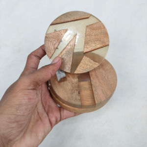 Stylish Modern Round Red <b>Strips</b> <b>Wooden</b> Eco-Friendly Custom Size Coasters for Drinks with Resin <b>Strips</b> India SALE - Product Image 1