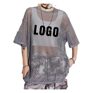 เสื้อยืดสตรีทสไตล์ลำลองระบายอากาศลำลองสำหรับผู้ชายทรงหลวมผ้าฝ้ายตาข่ายออกแบบได้ตามต้องการสำหรับฤดูร้อน - Product Image 4