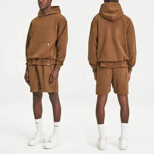 OEM Personalizar Color Block Vintage Wash Hoodie Casual 400 Gsm French Terry Athletic Sudadera con capucha y pantalones cortos Set - Product Image 2