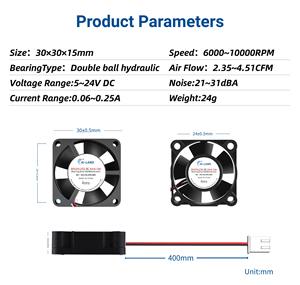 พัดลมระบายความร้อนแบบใบพัดแกน Ailand ขนาด 30x30x15 มม. 2 ขา ปรับระดับได้ ความเร็ว 6000 รอบต่อนาที 3CFM ลูกปืน 21 เดซิเบล 5V DC สำหรับโดรน รับผลิตแบบ OEM/ODM - Product Image 6