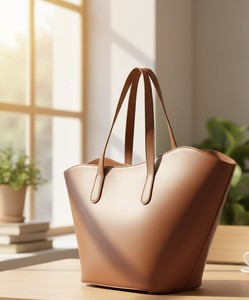 Bolso Tote de Cuero Genuino Color Marrón Avellana, Estilo Vintage, Bolso de Hombro Minimalista con Parte Superior Curva para Mujer, Bolso de Mano Estético Ondulado - Product Image 5