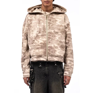 Sudadera de Camuflaje para Hombre, Cierre Completo, Estilo Corto, Lavado Ácido, Ropa Urbana Informal, Manga Larga con Bolsillo, Sudadera con Capucha Moderna - Product Image 6