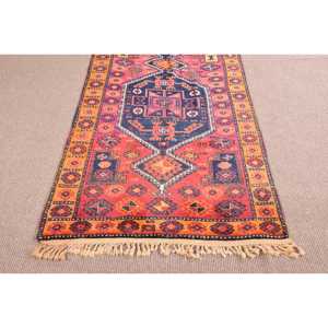 3.4x11.5 ft Rug, Vintage Rug, Turkish <b>Red</b> <b>Wool</b> Ikat Rug - Product Image 5