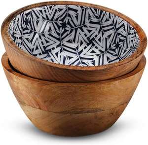 Ensemble de 2 bols à salade en bois d'acacia faits à la main, écologiques - Ustensiles de service durables pour les fruits - Product Image 1