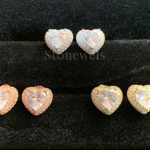 Pendientes de amor de lujo con Corazón Dorado, diseño de Halo adornado con circón, oro rosa blanco para bodas, aniversarios, fiestas - Product Image 1