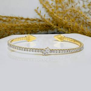 Bracelet manchette en or jaune 14 carats coupe marquise micro pavé diamant blanc naturel fabricant de bijoux fins Bracelet manchette ouvert Bracelet - Product Image 1