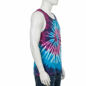 Eco Friendly <b>Tie</b> Dyed Mens Tank Tops Cotton Spandex Fabric Puff Printing Breathable Stretch Sports Gym Beachwear Summer Clothing - Product Image 5